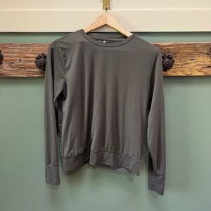 Lukka Lux Womens Long Sleeve Active Top Dark Olive Green Crew Neck Small
